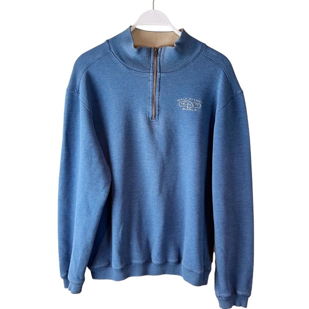 Walt Disney World Mens Blue Quarter Zip Sweatshirt Embroidered Logo Size L